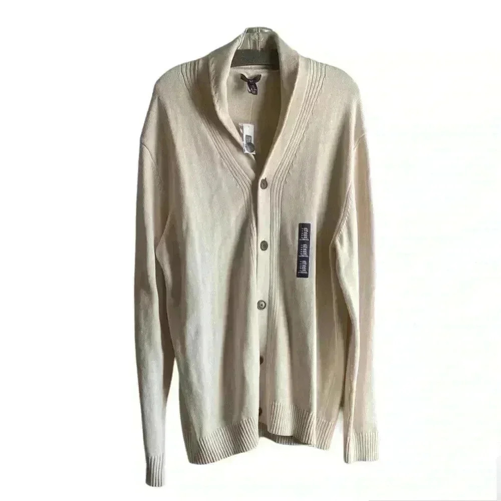 NWT Gap Ivory / Oatmeal X XL Men's Shawl Collar Cotton Ribbed Knit Cardigan